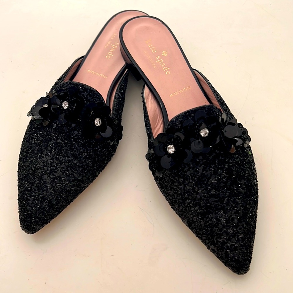 Kate spade black glitter flats/slides new, never worn size 7